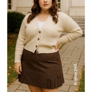 ✨️4/$20. Dk Chocolate Brown Stretch Pencil Skirt, Pleated Flared Hem